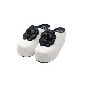 David Engel Villains SF Floral Platform Mules White Black Size 37